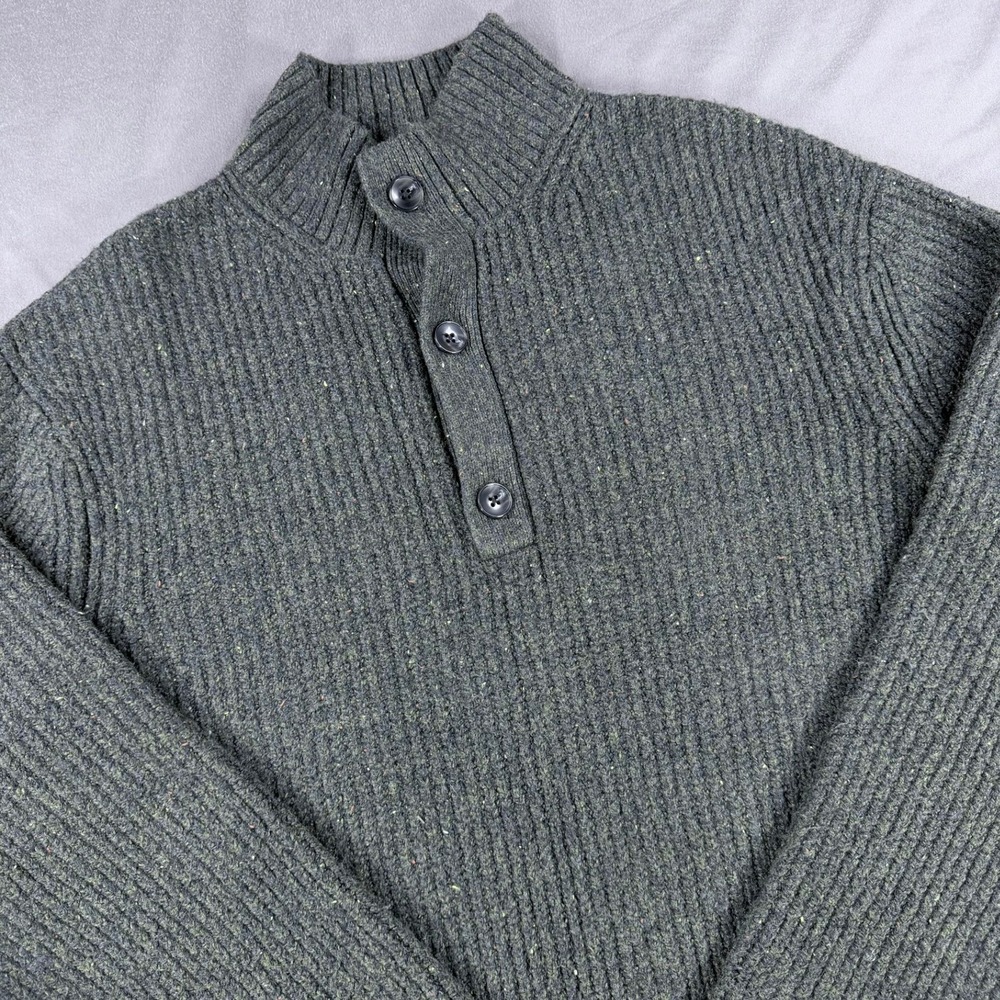 Goodfellow Mens S Olive Cotton Blend Ribbed Mock Neck Button Pullover Sweater